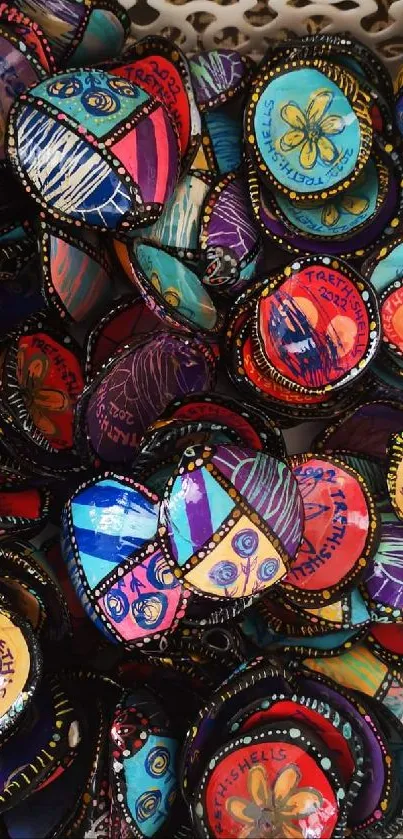 Colorful patchwork art featuring handmade crafts in a vibrant design.