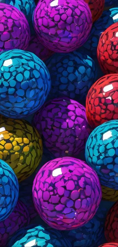 Vibrant wallpaper with colorful patterned spheres.