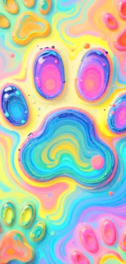 Colorful swirling paw print with vibrant rainbow hues.