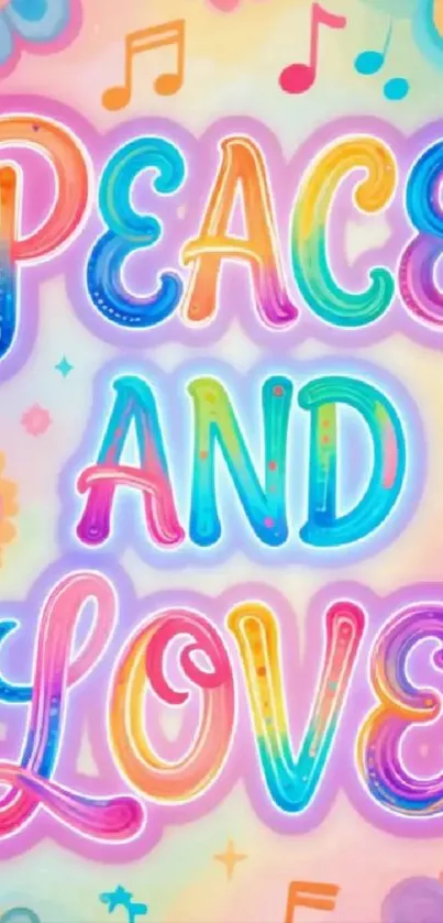 Colorful Peace and Love mobile wallpaper with vibrant design.