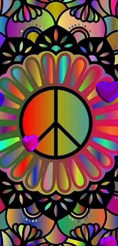 Colorful peace sign in psychedelic art.