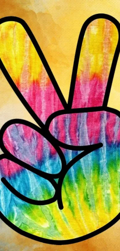 Colorful peace sign with rainbow tones on watercolor background.