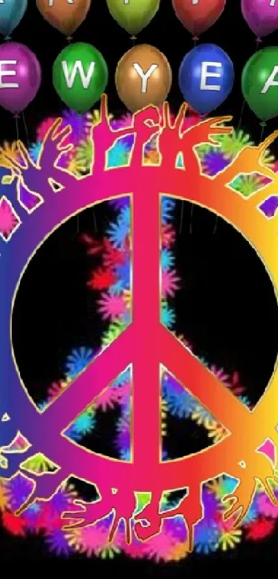 Colorful peace sign with balloons background.