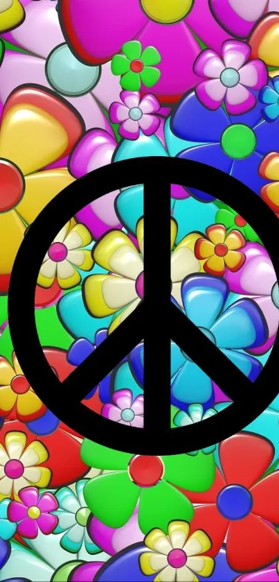 Colorful floral peace sign mobile wallpaper.