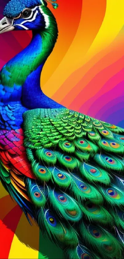 Colorful peacock art with vibrant background.