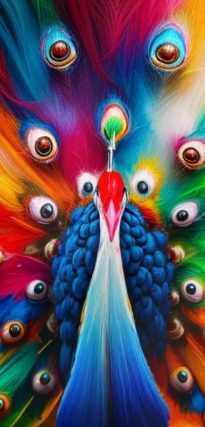 Colorful peacock with vibrant feathers depicted in digital art.