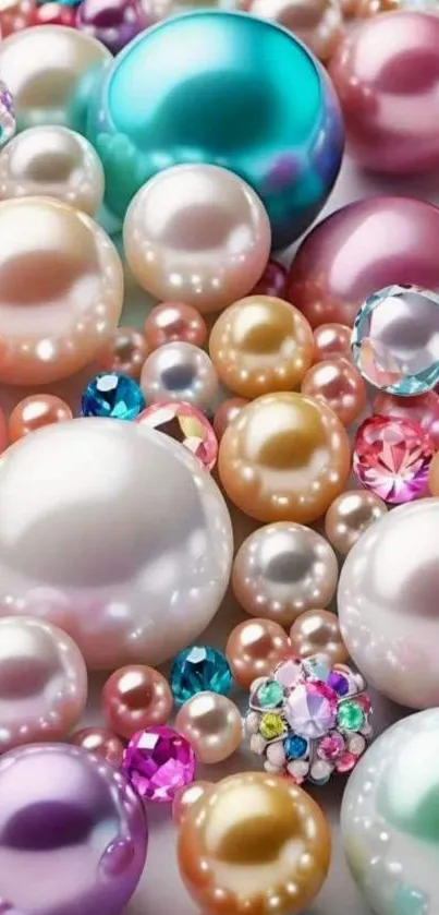 Colorful pearls and gems on a mobile wallpaper, vibrant and lively.