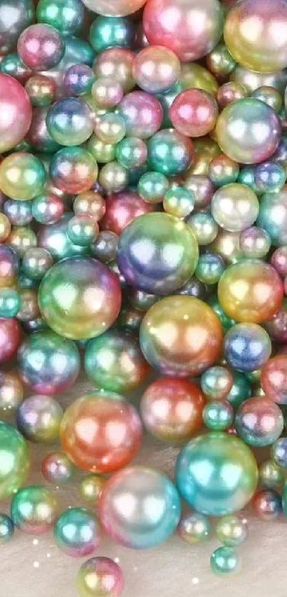 Colorful pearls scattered on a surface, creating an elegant wallpaper.