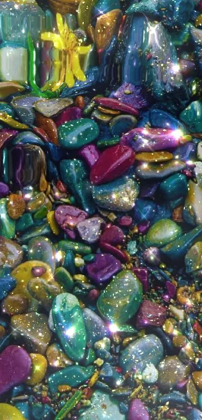 Vibrant colorful pebble and sparkle wallpaper.