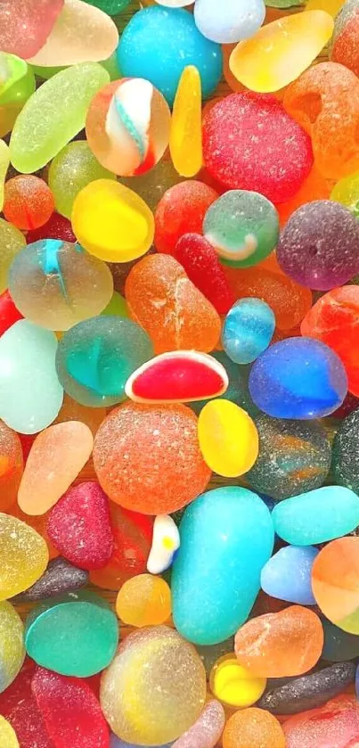 Vibrant and colorful pebbles mobile wallpaper with red and blue stones.