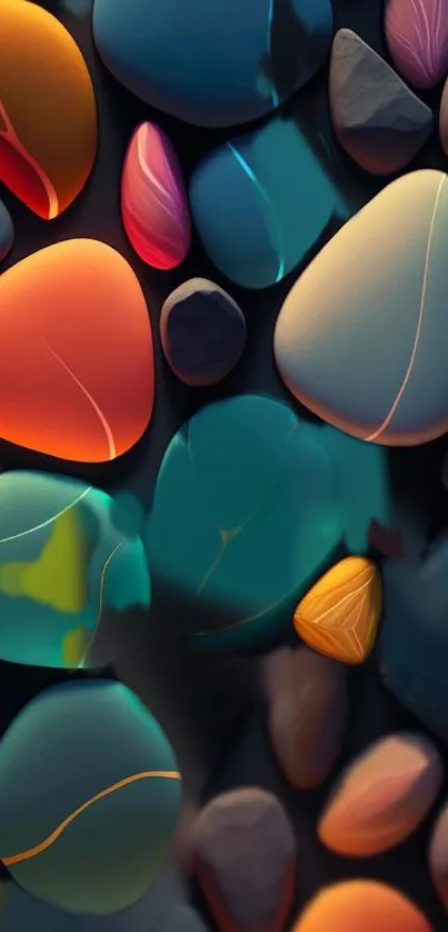 Colorful abstract pebbles design wallpaper with teal hues.