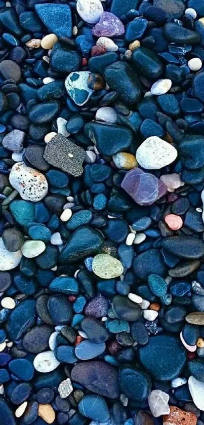 Vibrant, colorful pebbles on a beach creating a natural texture.