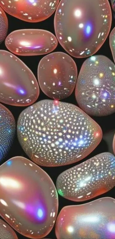 Vibrant mobile wallpaper with colorful pebbles and shiny texture.