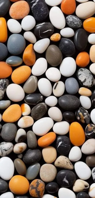 Colorful pebbles forming a vivid phone wallpaper design.