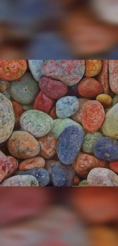 Colorful pebbles and stones wallpaper with a natural theme.