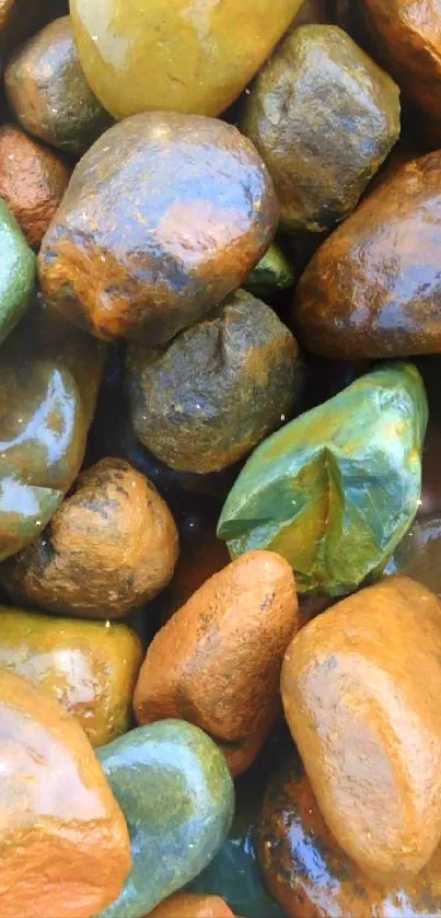Vibrant mobile wallpaper with colorful pebbles.