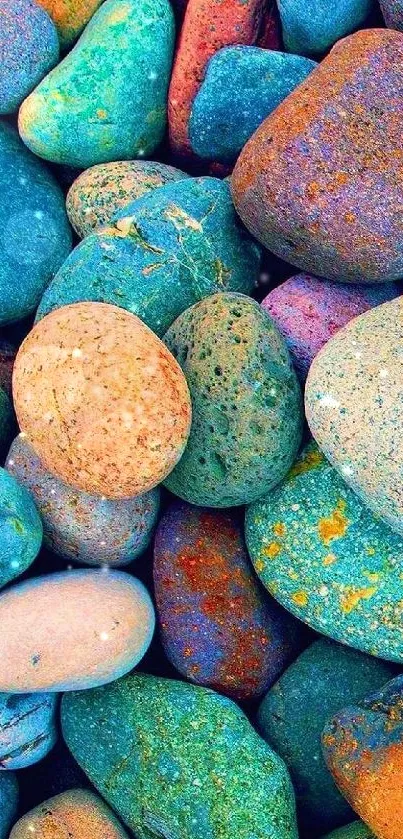 Colorful pebbles in vibrant hues of blue and green.