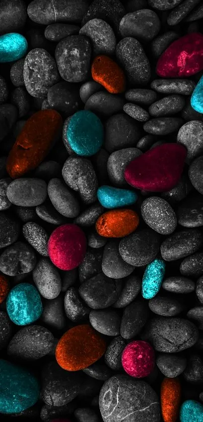 Colorful pebbles on dark background for mobile wallpaper.