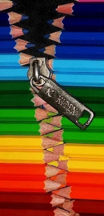 Colorful pencils creating a zipper effect.