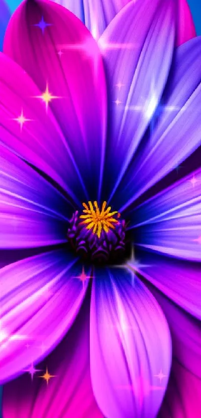 Vibrant purple flower petals mobile wallpaper with colorful gradients.