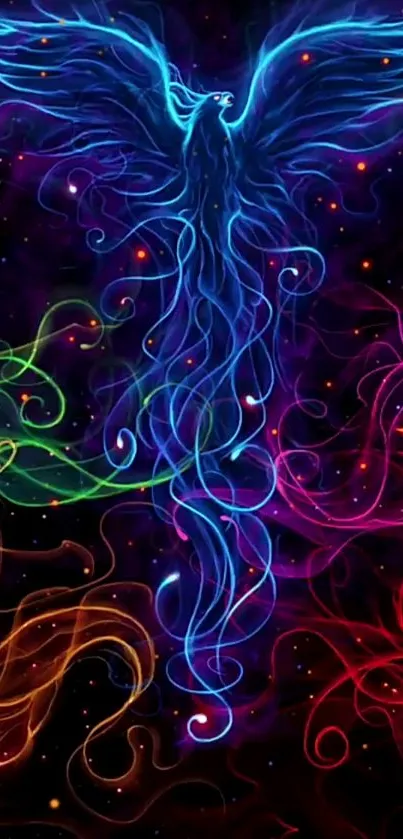 Vibrant colorful phoenix fantasy wallpaper for mobile phones.