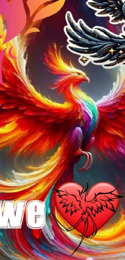 Colorful phoenix with fiery feathers and artistic design.
