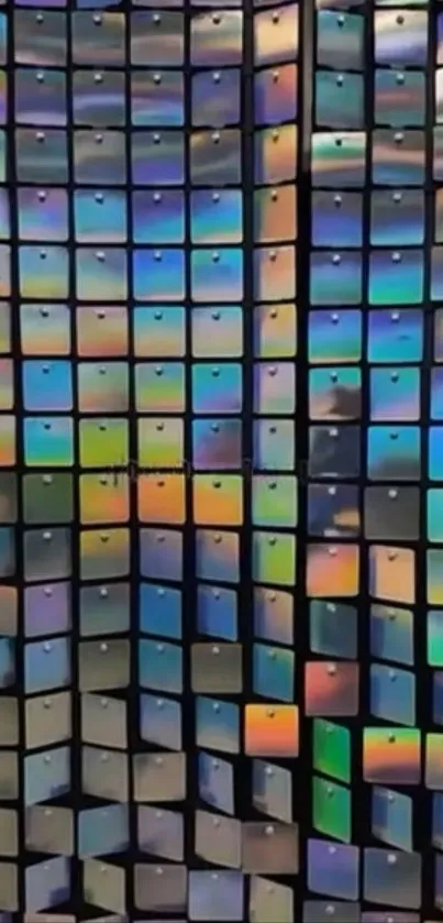 Array of colorful phone screens displaying vibrant patterns.