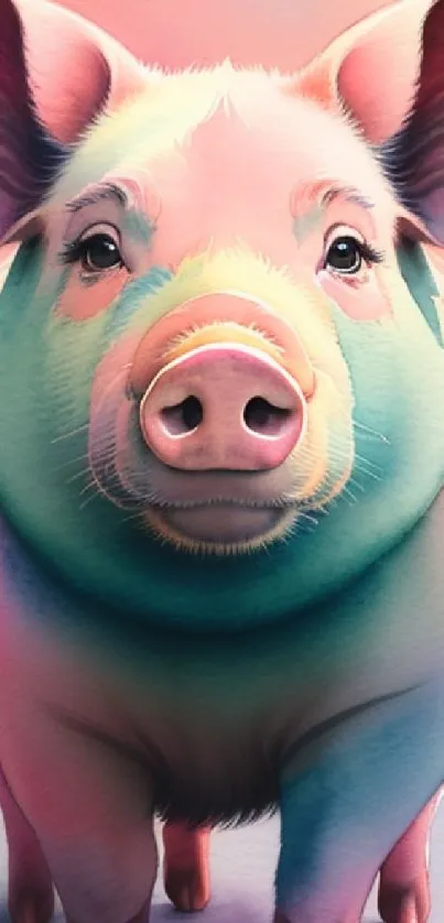 A colorful artistic pig in pastel hues on a mobile wallpaper.