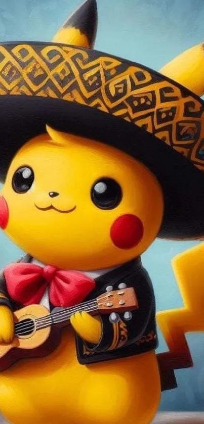 Pikachu in a sombrero surrounded by flowers and candles.