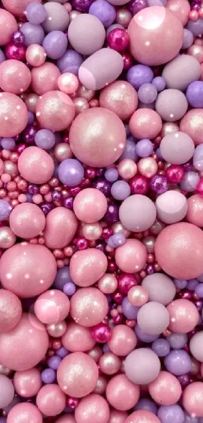 Mobile wallpaper with pink and purple bubbles and pearls.