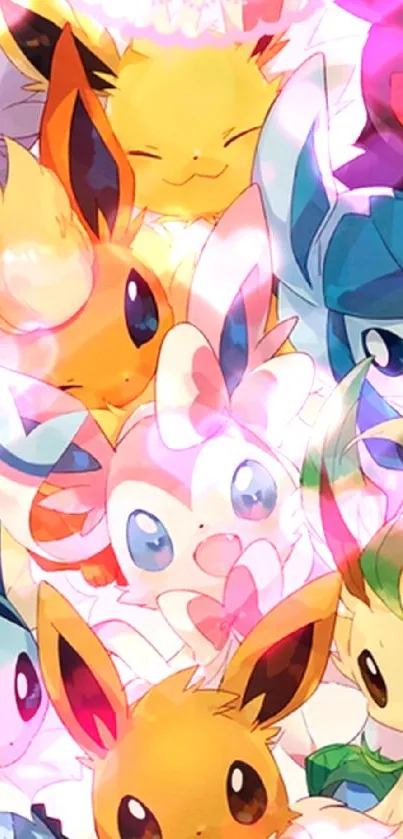 Vibrant Pokemon Eeveelutions wallpaper with colorful characters.