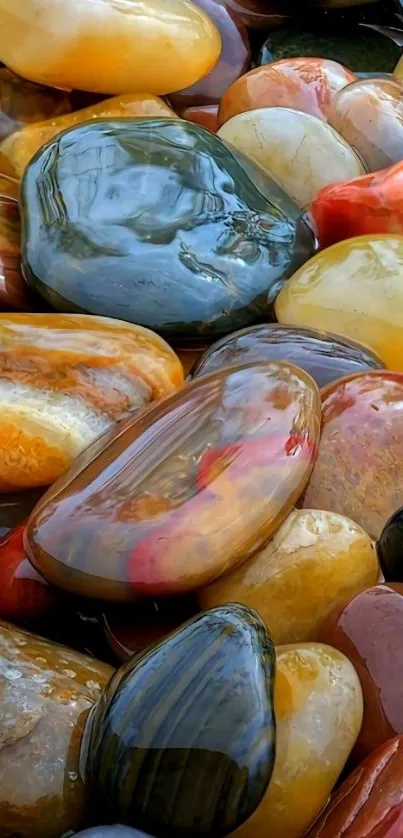 Vibrant polished stones with natural colors and textures.