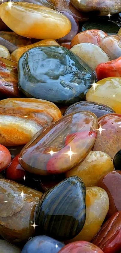 Colorful polished stones creating a vibrant mobile wallpaper.