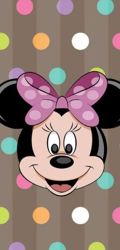 Cute cartoon face with polka dots and bow.