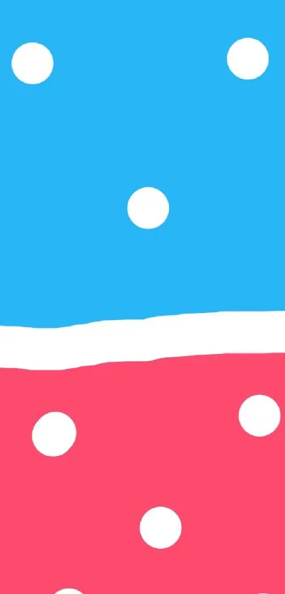 Blue and pink polka dots mobile wallpaper design.