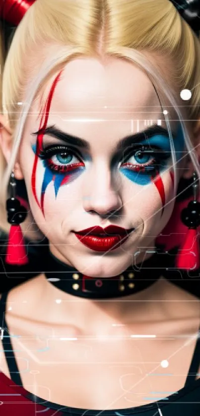 Colorful pop art-inspired portrait of a woman with dramatic makeup.