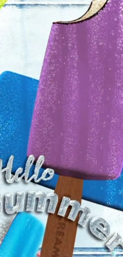 Purple and blue popsicle-themed wallpaper with 'Hello Summer' text.