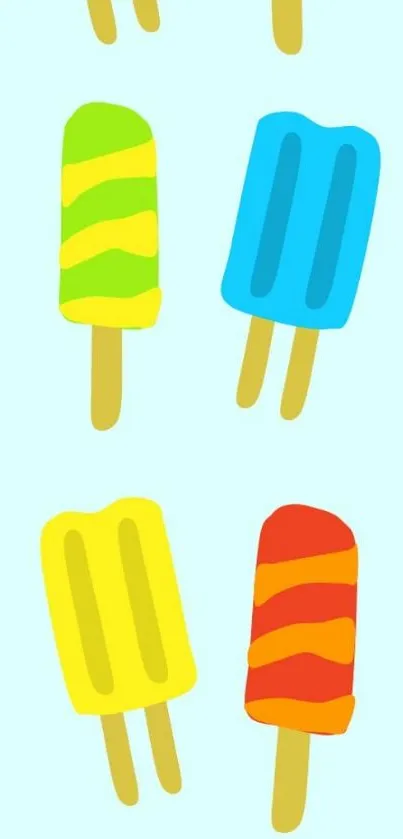 Colorful popsicles on a light blue background.