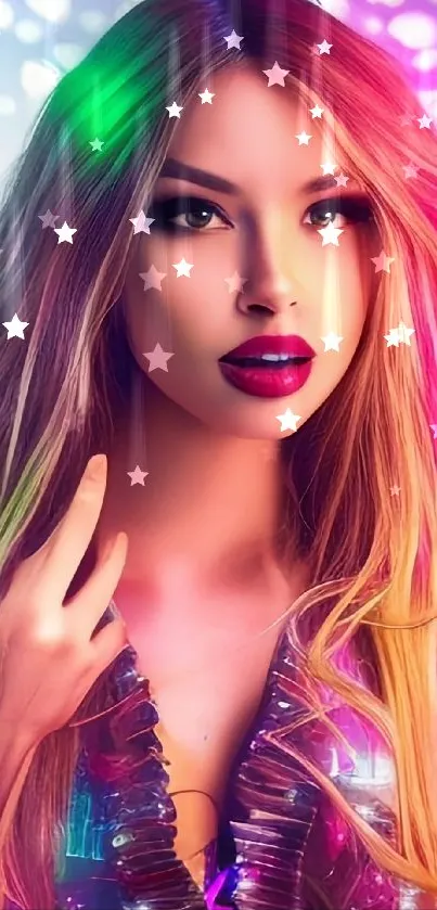 Colorful portrait wallpaper with vibrant lighting.