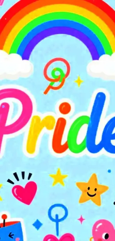 Colorful pride wallpaper with rainbow and stars.