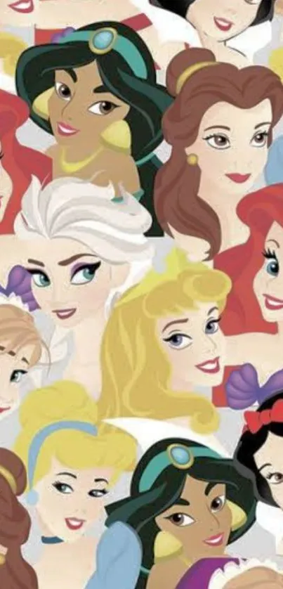 Collage of animated princesses in a colorful design.