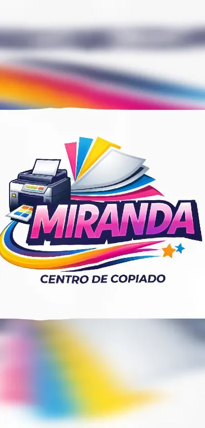 Colorful print shop logo with vibrant papers.