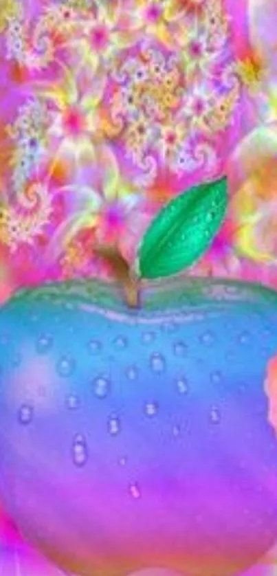 Colorful psychedelic apple with fractal patterns in pink theme.