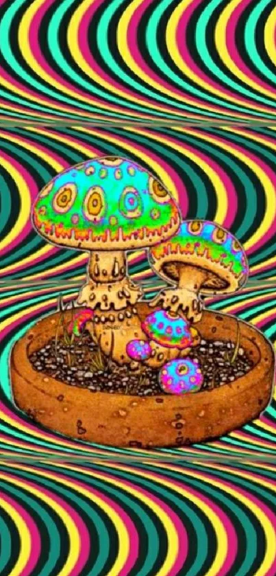 Psychedelic mushroom wallpaper with vivid colors and patterns.