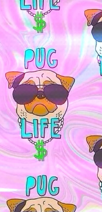 Playful pug life wallpaper with pastel colors.