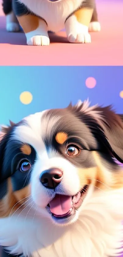 Cute puppy on a colorful pastel background wallpaper.