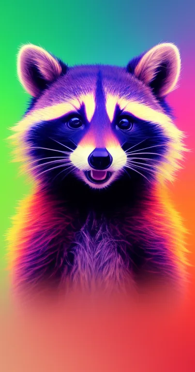 Vibrant neon raccoon artwork for mobile wallpaper.