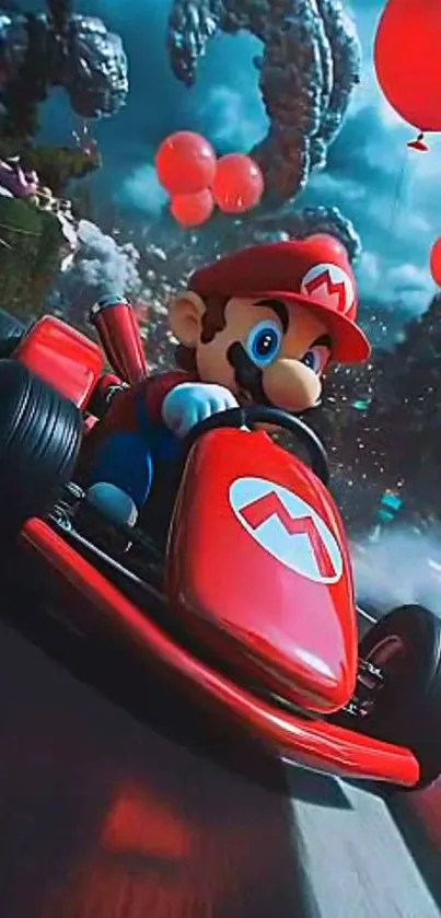 Iconic game character racing in colorful adventure scene.