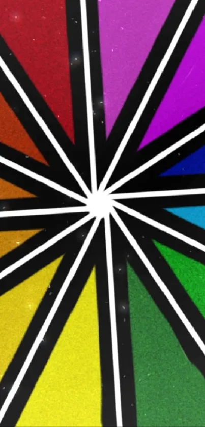 Rainbow colored radial burst pattern wallpaper.