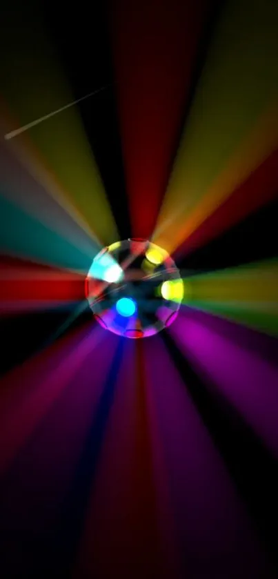 Colorful beams radiate from a disco light.